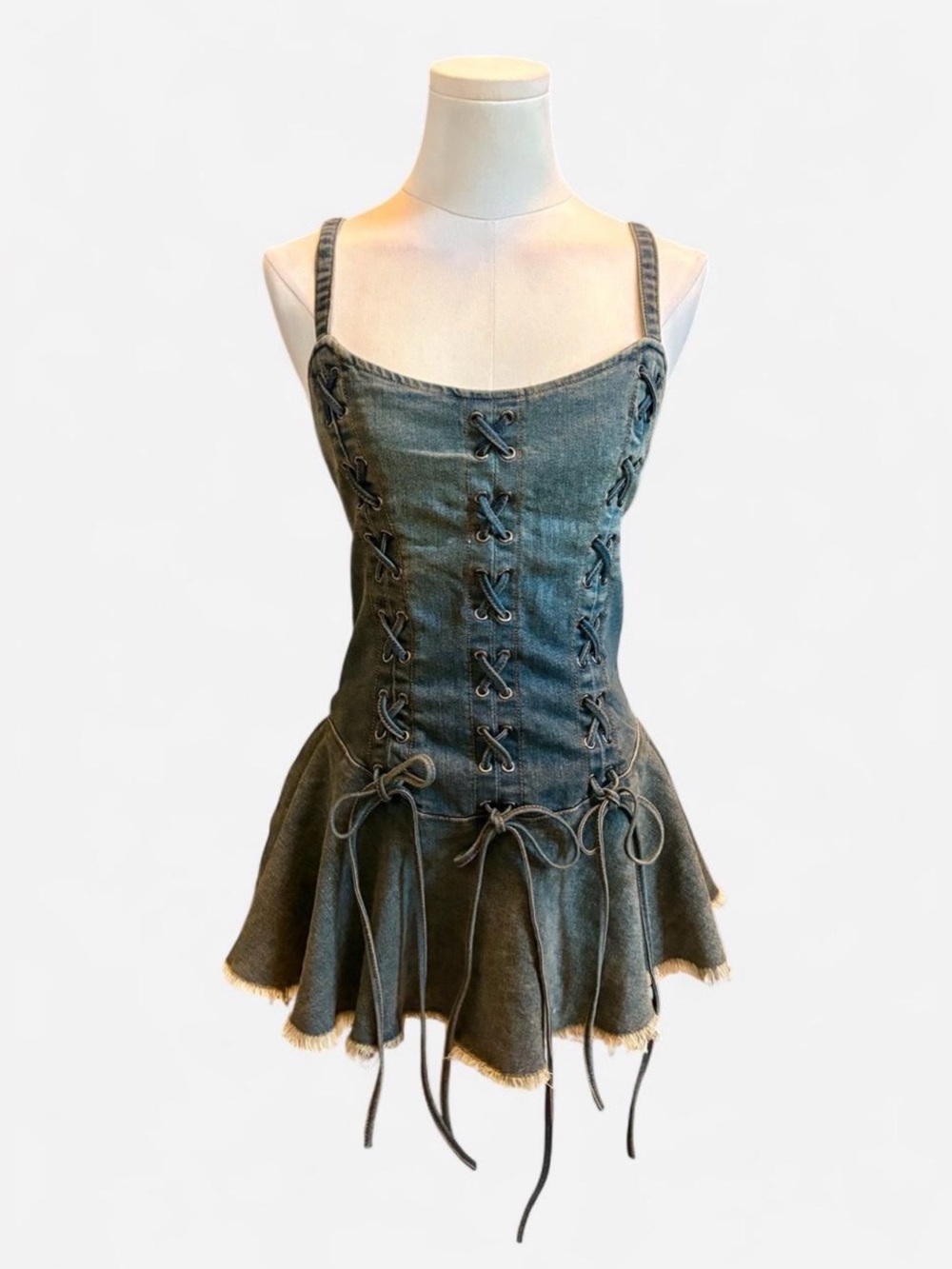 NWT Current Mood Denim Lace Up Corset Little Miss Attitude Mini Dress XS